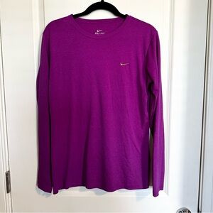Nike Long Sleeve Dri-FIT Tee - Dark Magenta with Gold Swoosh